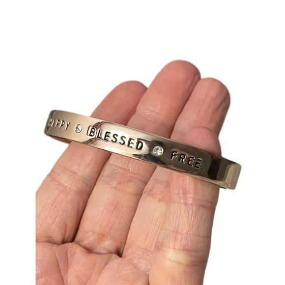 BCBGeneration Rose Gold-tone Rhinestone Happy Blessed Free Bangle Cuff Bracelet - Picture 7 of 10